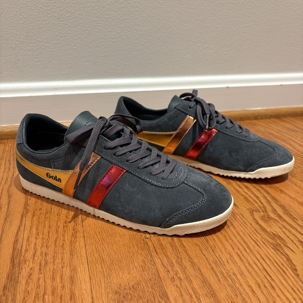 Gola Athletic Sneakers in Charcoal with Metallic Red and Gold Stripes